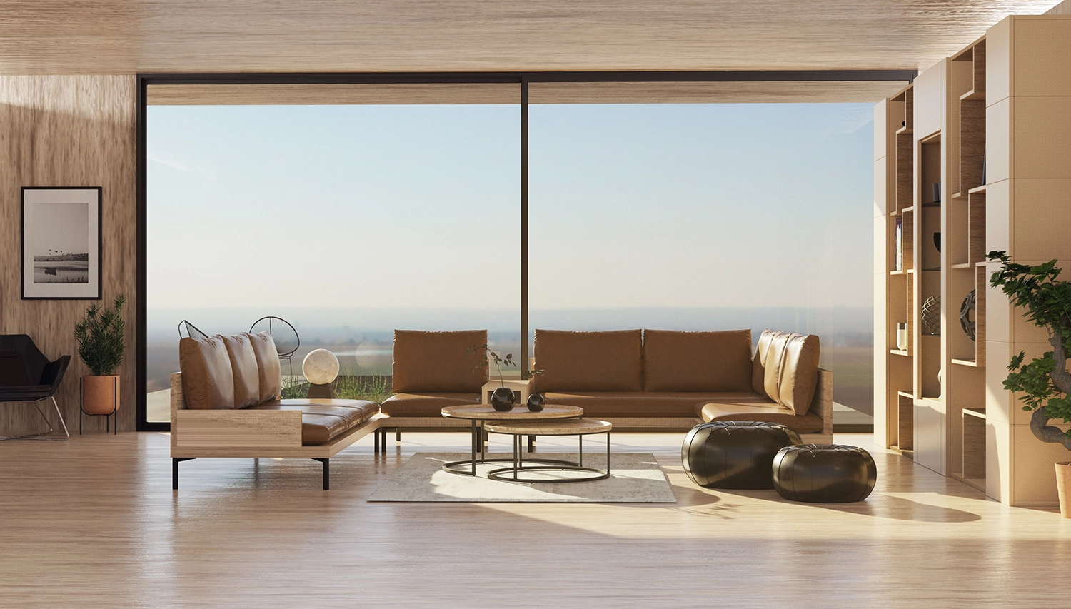 Living room in warm greige and clay neutrals replacing cool gray, a 2026 trend