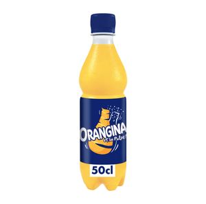 Bouteille Orangina 50 cl, boisson pétillante servie au restaurant Chikin Bang en accompagnement des menus fast food coréens.