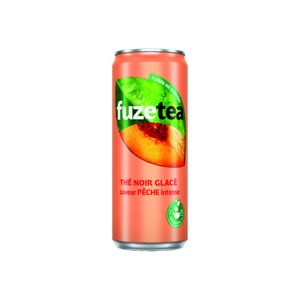 Canette Fuze Tea 33 cl servie chez Chikin Bang, boisson glacée au thé pour accompagner les plats de fast food coréen.