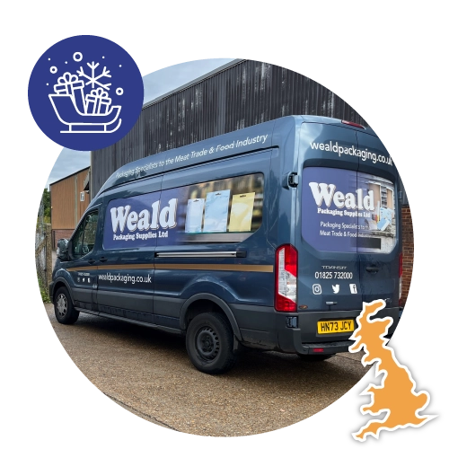 Image Alt-text: Delivery van with Weald Packaging signage and branding.