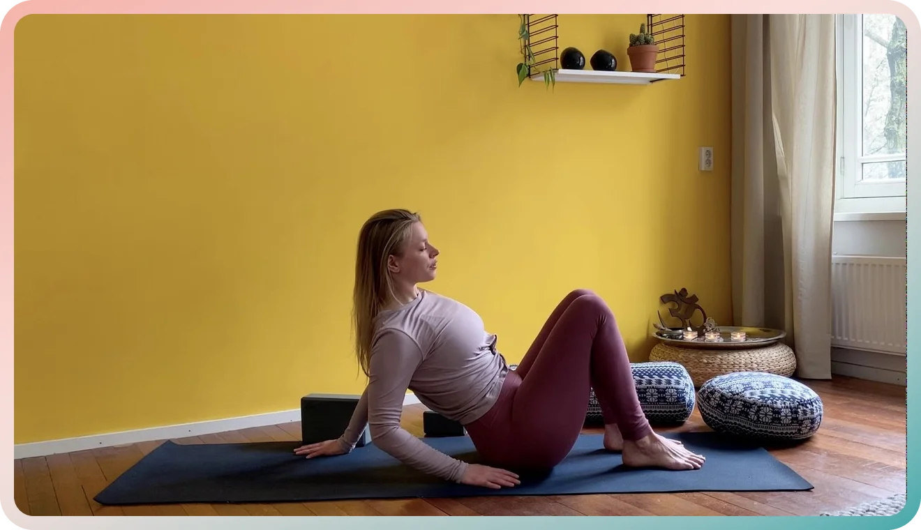 Postpartum yin yoga video in the hypnobirthing app, to keep your relaxation practice going after birth