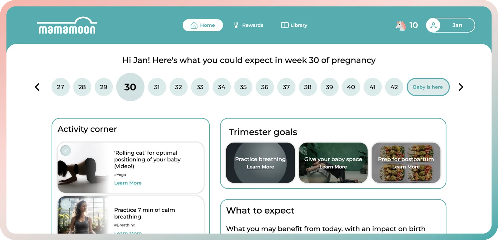 Week 30 of the birth preparation plan in the online birth classes app