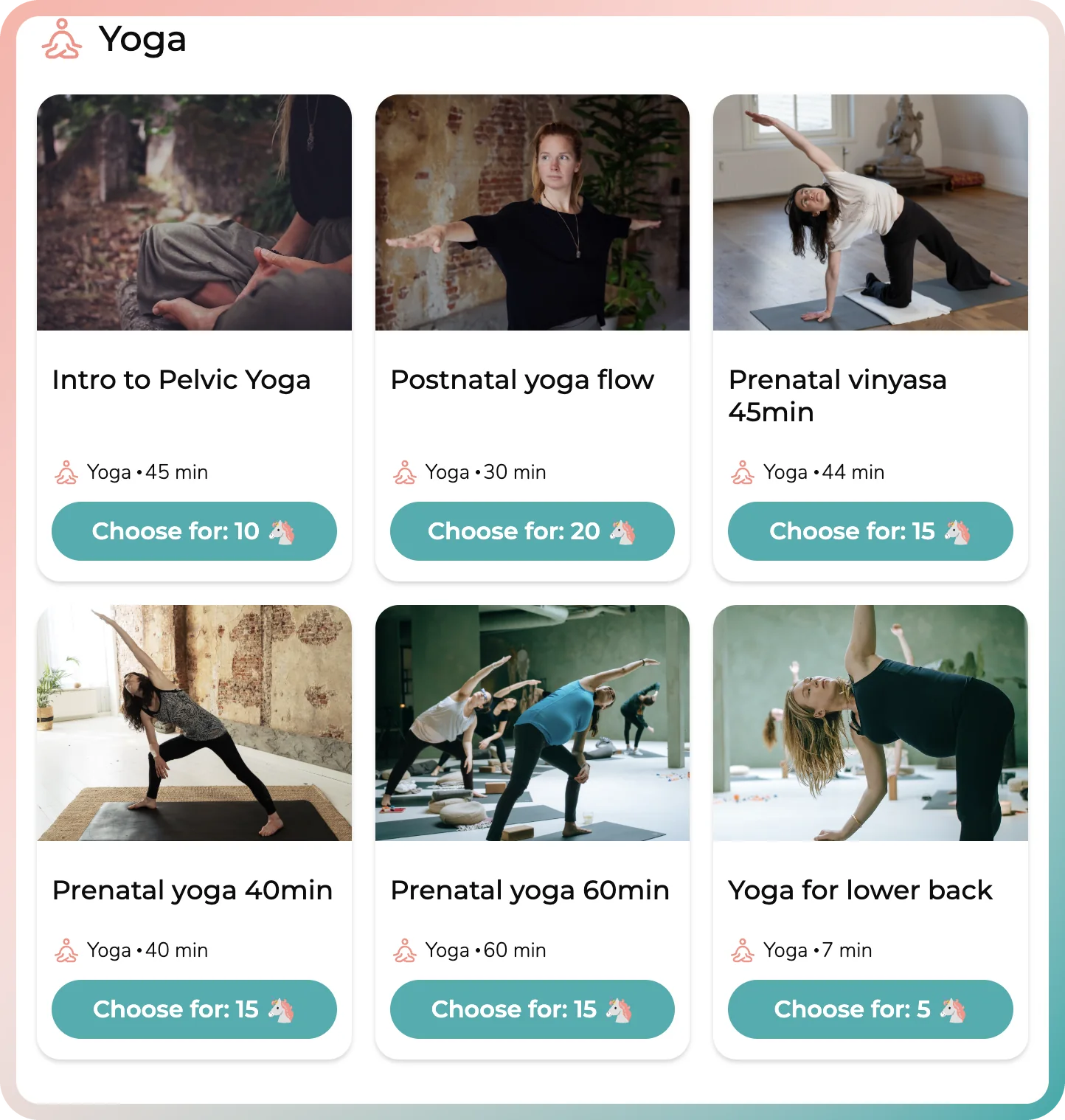 Postnatal yoga flow and intro to pelvic yoga classes in the postpartum yoga app