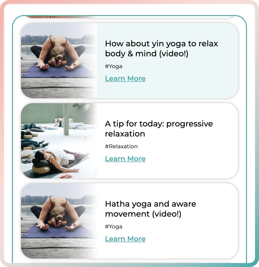 Yin yoga, progressive relaxation and hatha yoga videos for after birth in the postpartum yoga app