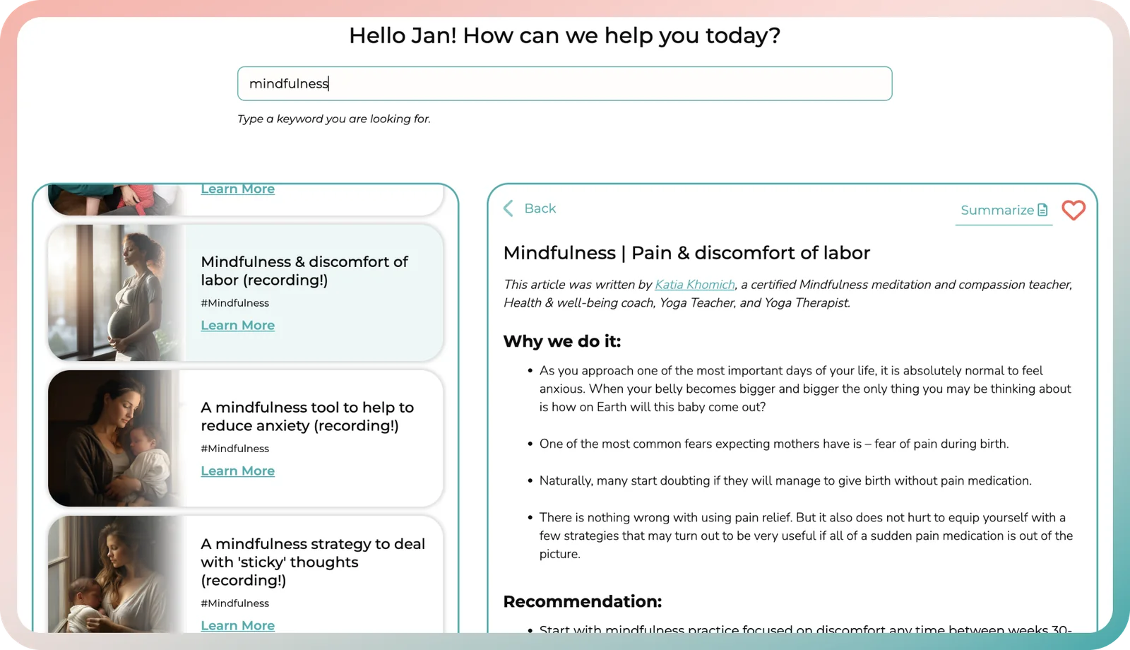 Pregnancy meditation app mindfulness recordings by Katia Khomich, certified mindfulness teacher
