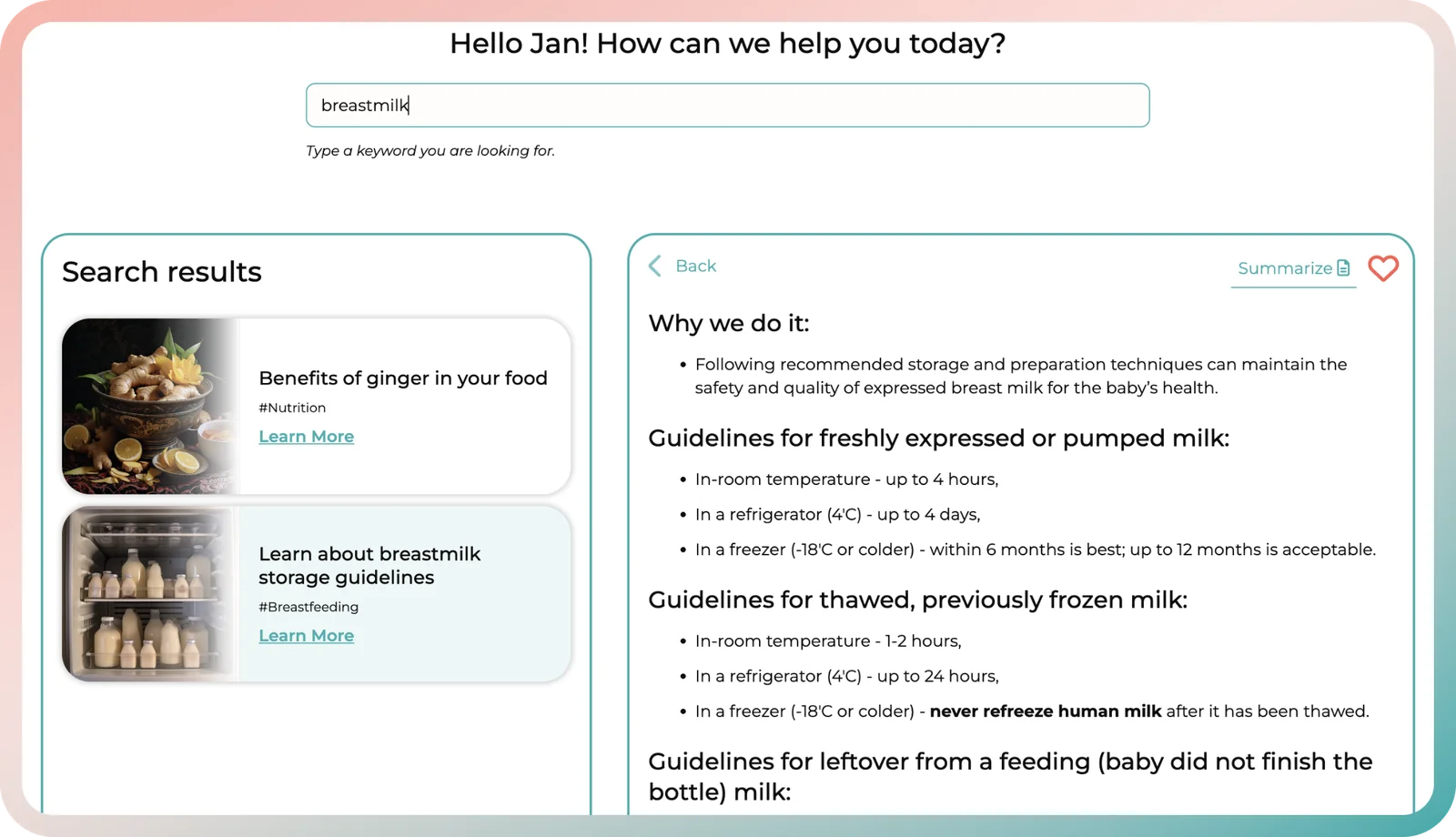 Week-by-week feeding tips in the Mamamoon breastfeeding support app
