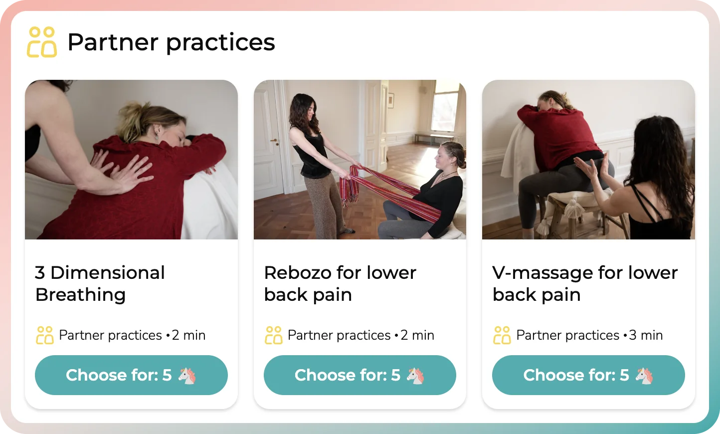 Short classes in the pregnancy app for partners: 3D breathing, rebozo and V-massage for lower back pain