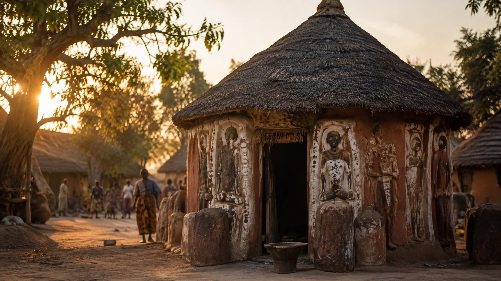 A thatched mud hut in a Togolese village