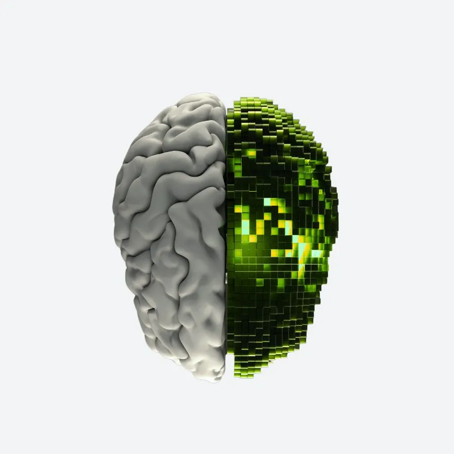 machine learning uitgebeeld met hersenen en digitale hersenen