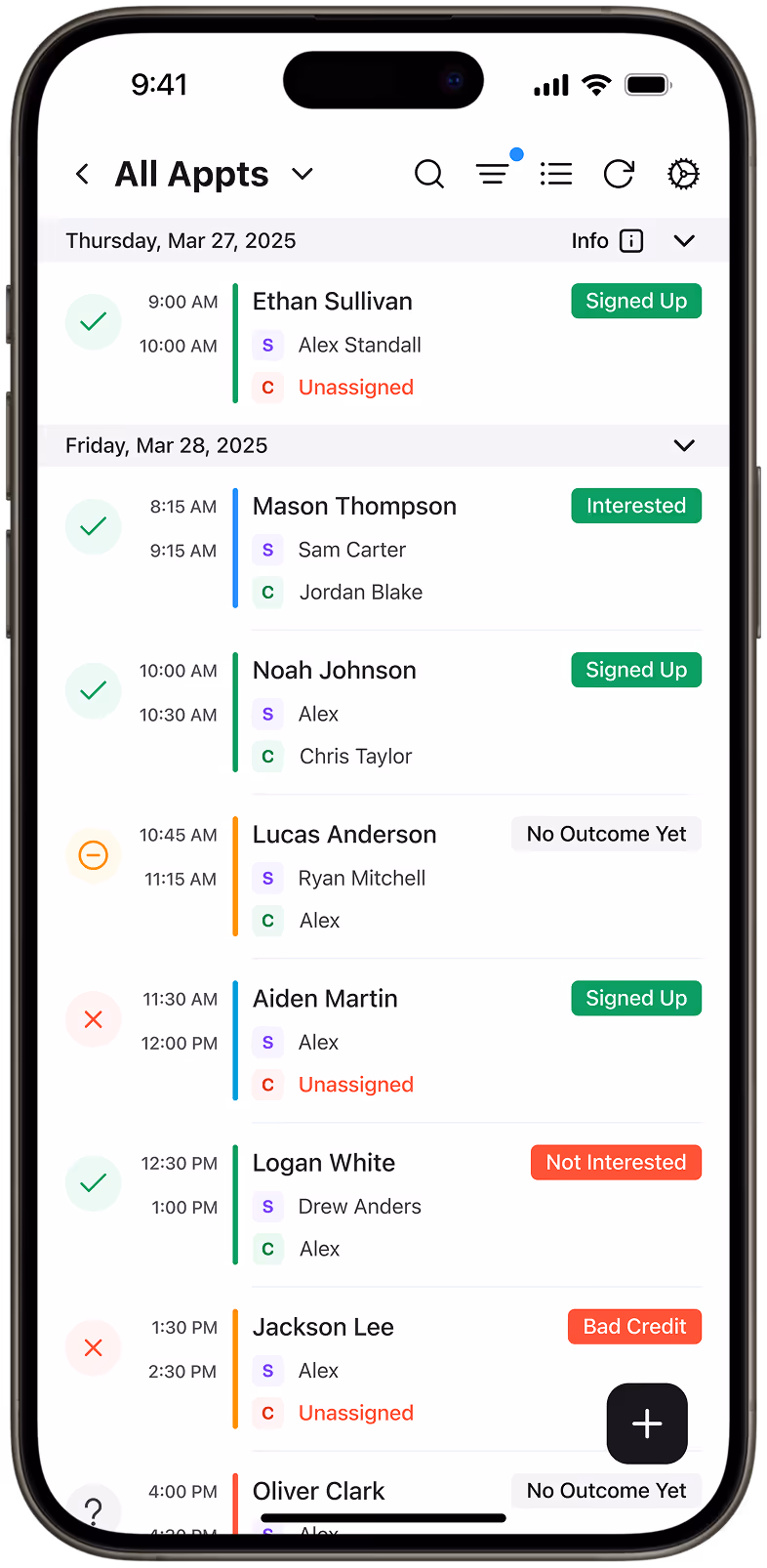 RepCard Calendar Interface For Scheduling Appointments