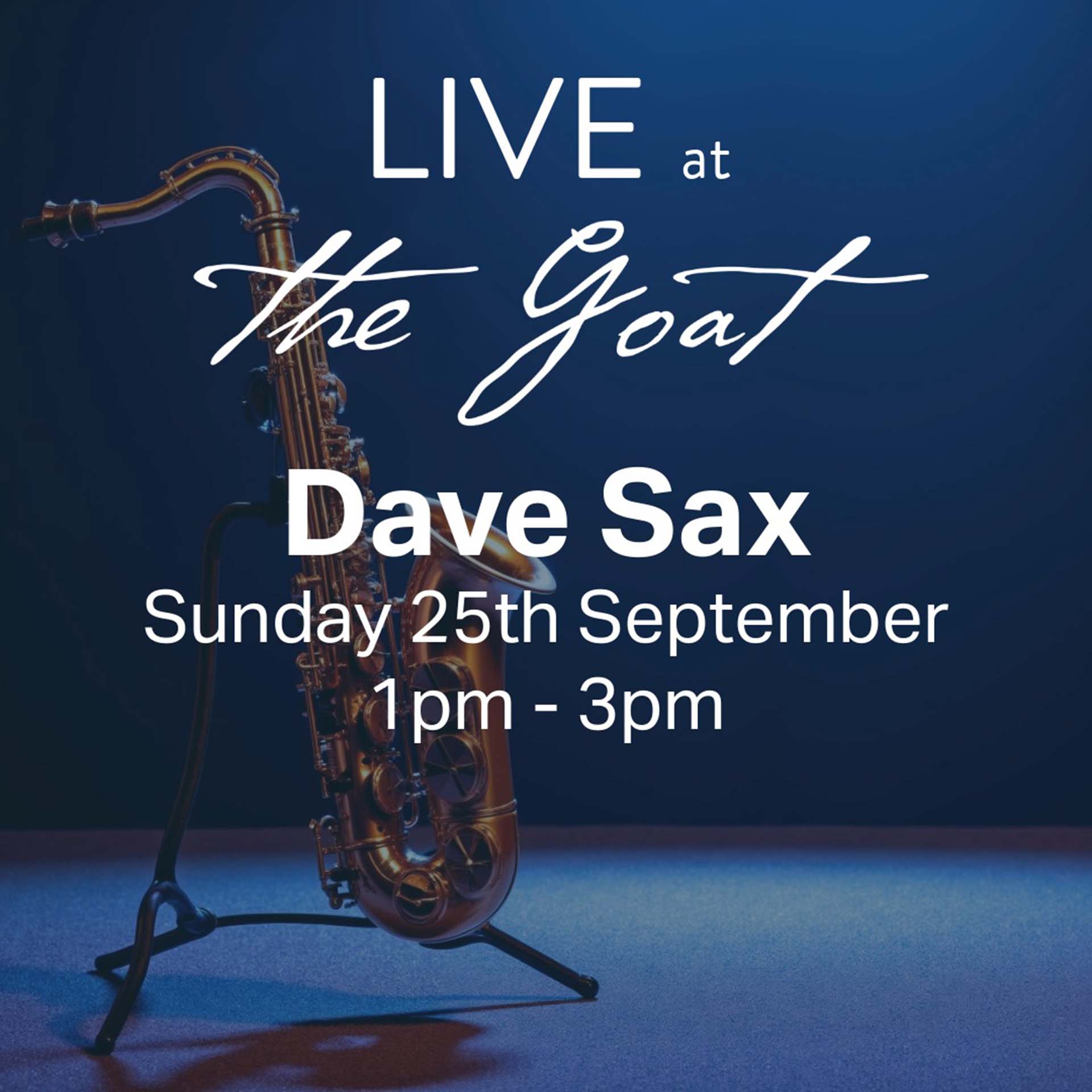 Saxophone with information about live music from Dave Sax