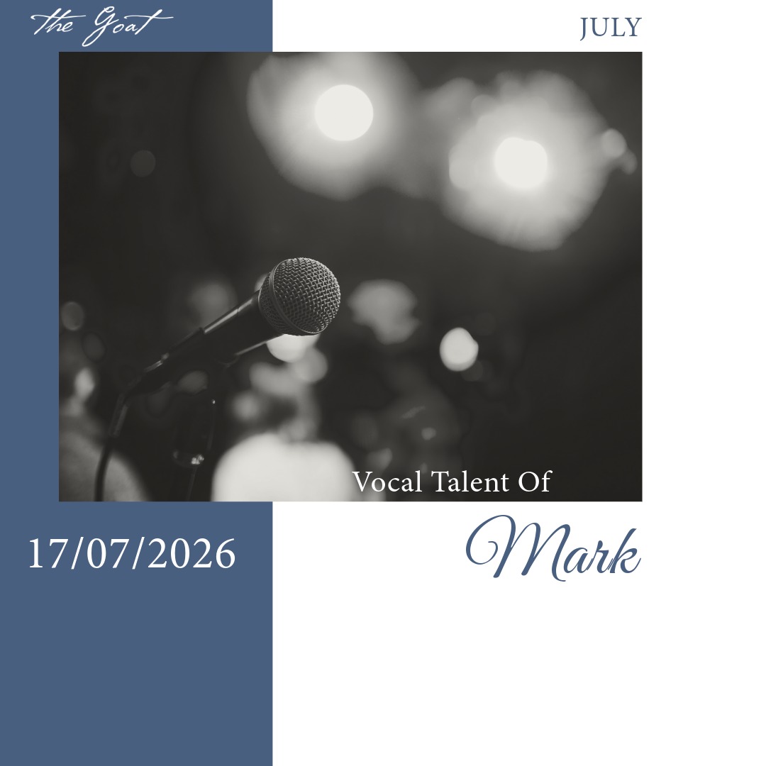 Live music at The Goat Llandudno: vocalist Mark performs Friday 17 July 2026, mic on stage graphic