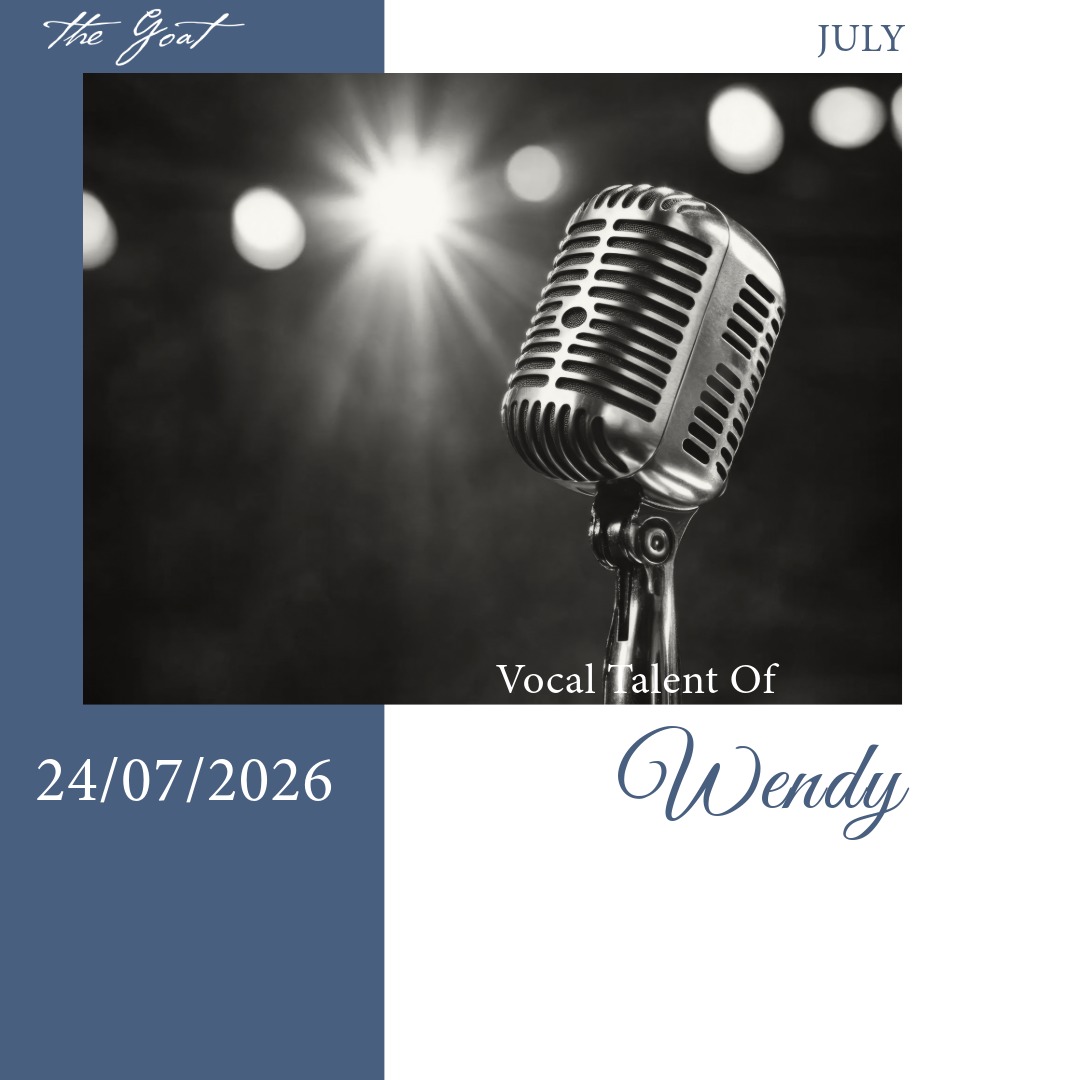 Live music at The Goat Llandudno: vocalist Wendy performs Friday 24 July 2026, vintage mic graphic