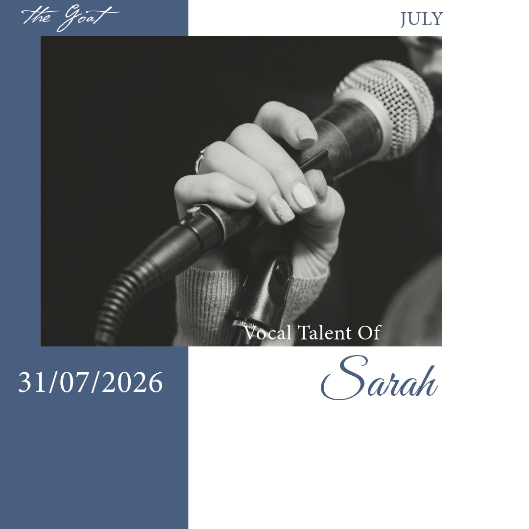 Live music at The Goat Llandudno: vocalist Sarah performs Friday 31 July 2026, hand holding the mic