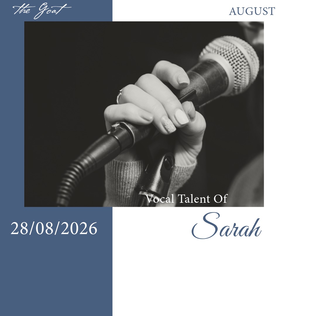 Live music at The Goat Llandudno: vocalist Sarah performs Friday 28 August 2026, hand holding mic