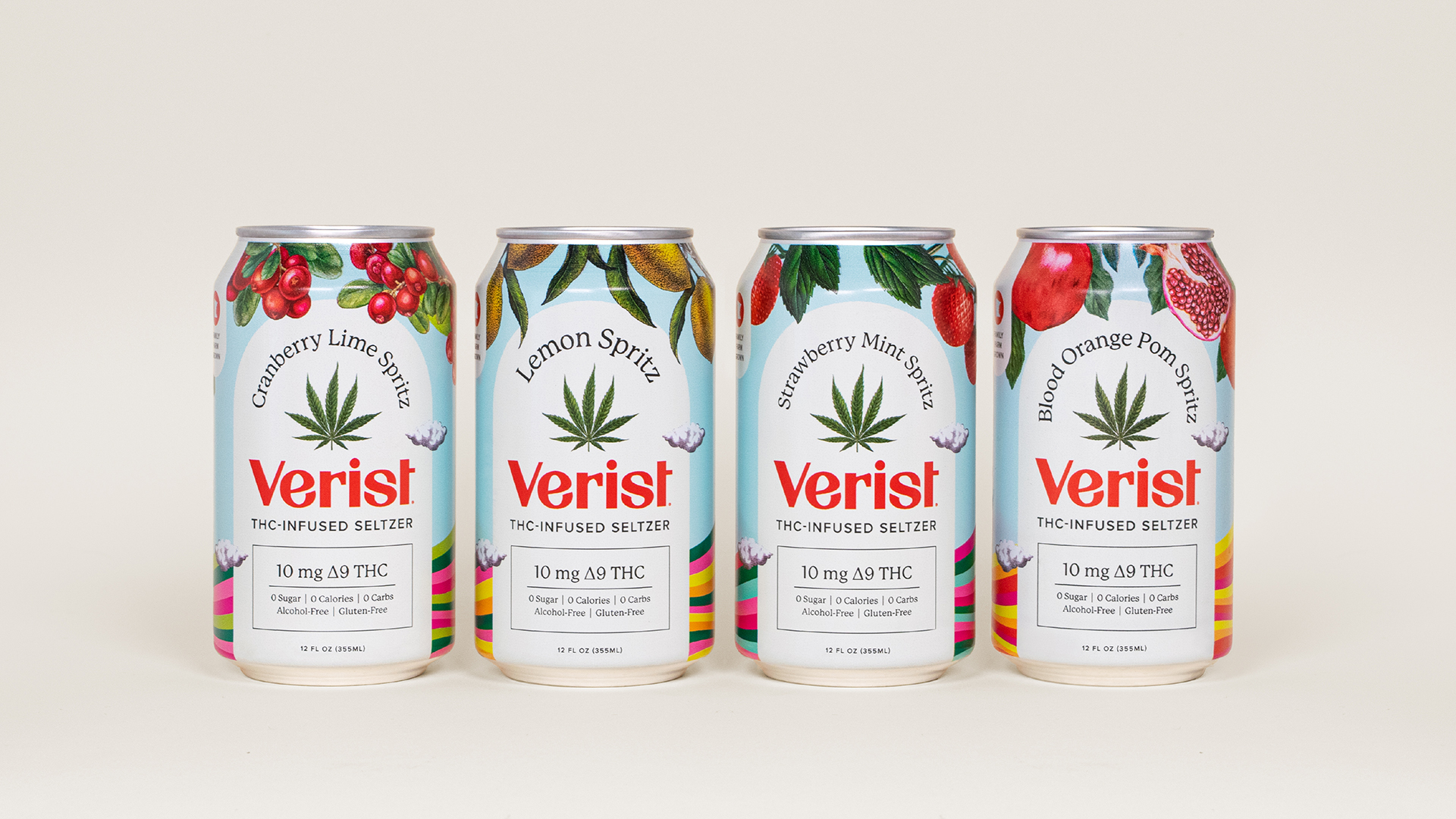 Cans of different flavored THC seltzer