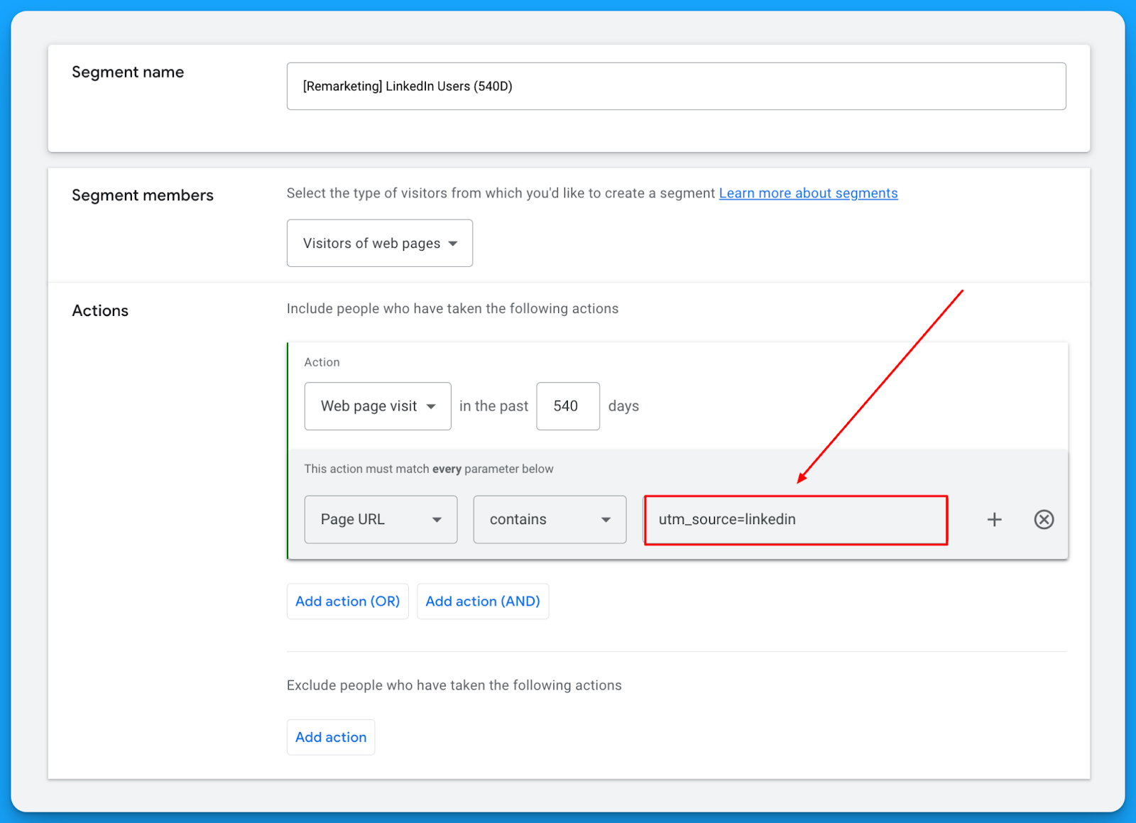 google ads remarketing audience builder interface