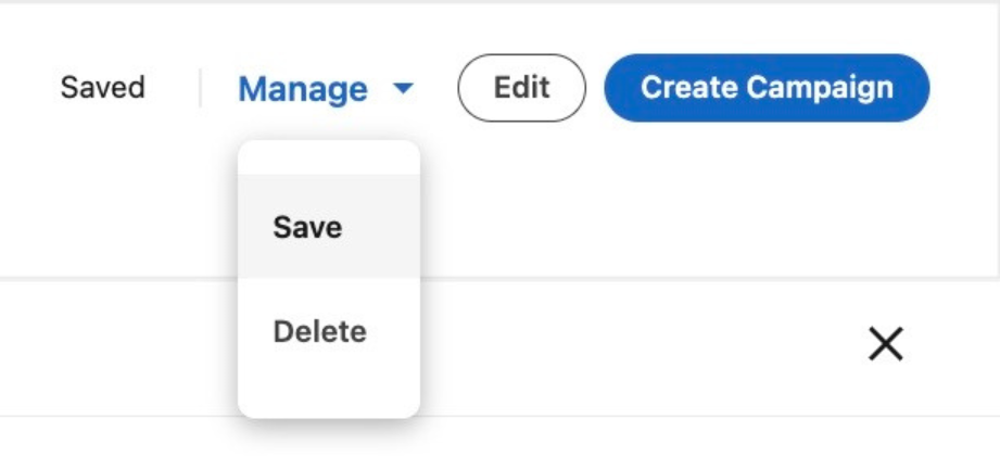 Screenshot explaining how to save an audience in LinkedIn Campaign Manager