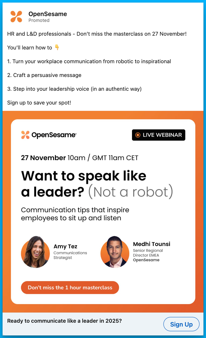 Example of B2B ad that uses conversational language instead of buzzwords