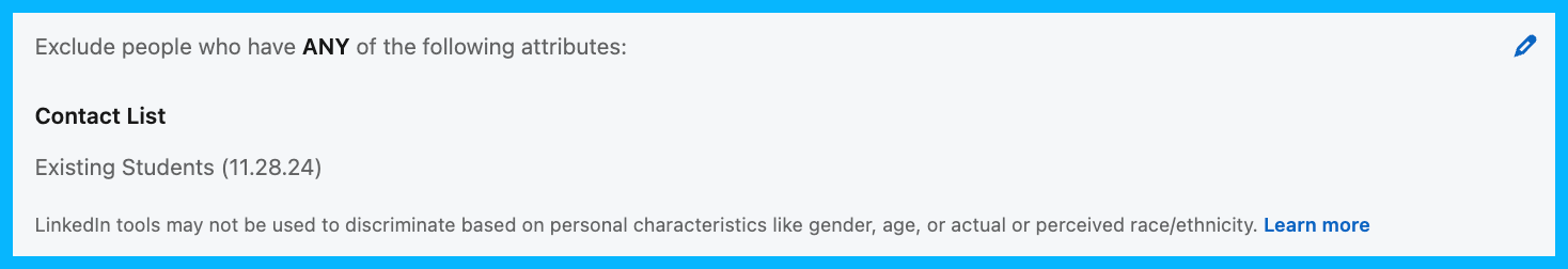 Exclusion list of existing customers in LinkedIn Campaign Manager