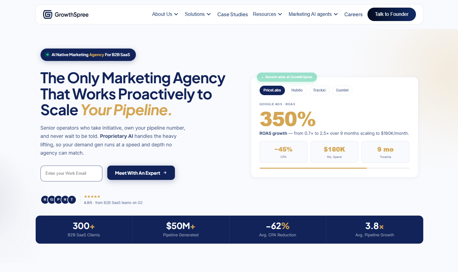 A screenshot of GrowthSpree homepage.