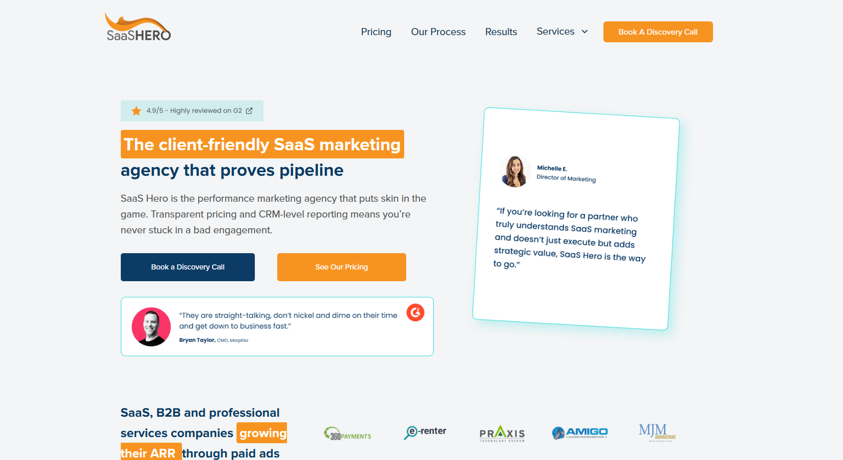 A screenshot of SaaSHero homepage.