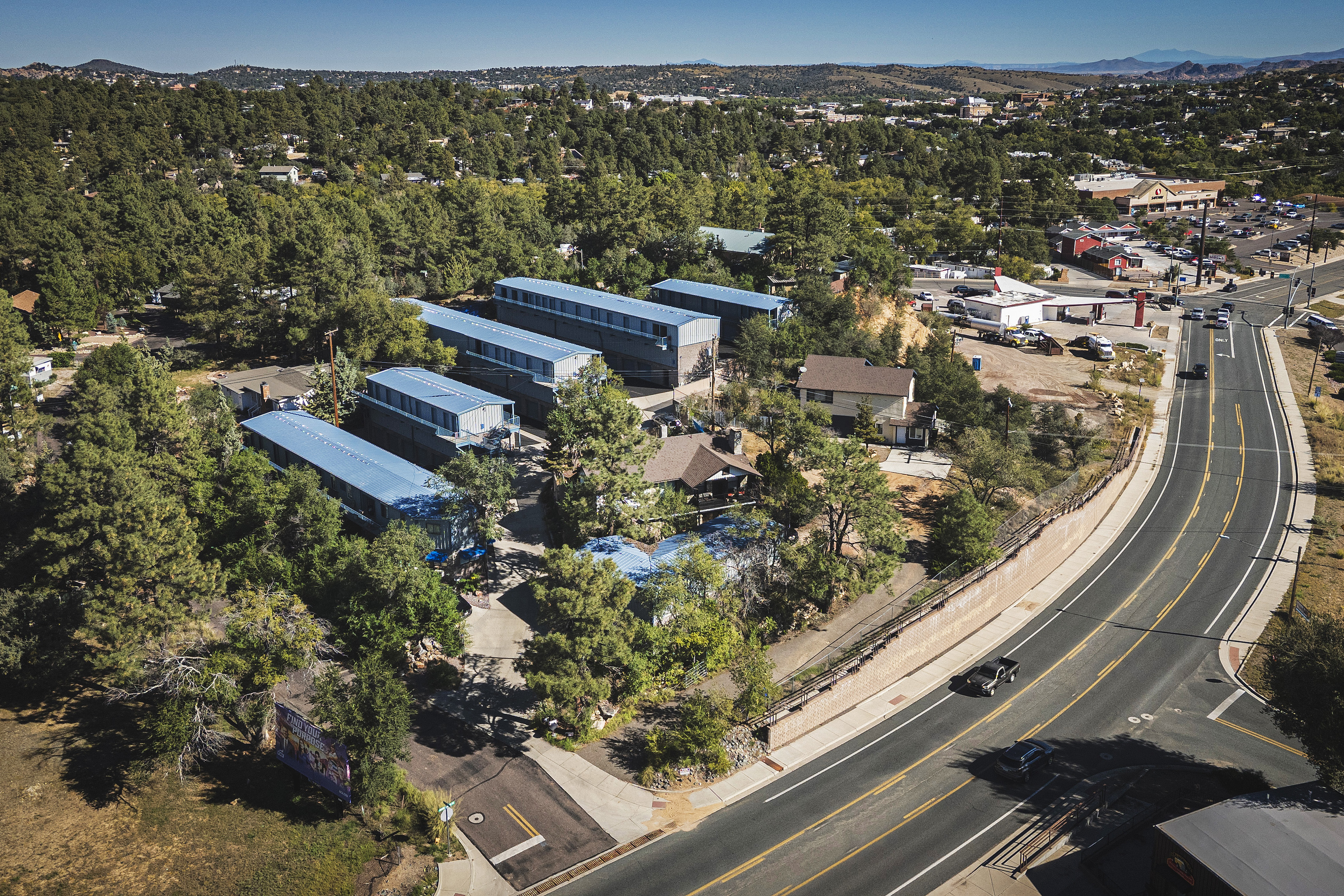 Downtown Prescott Self Storage, aerial view along White Spar Road