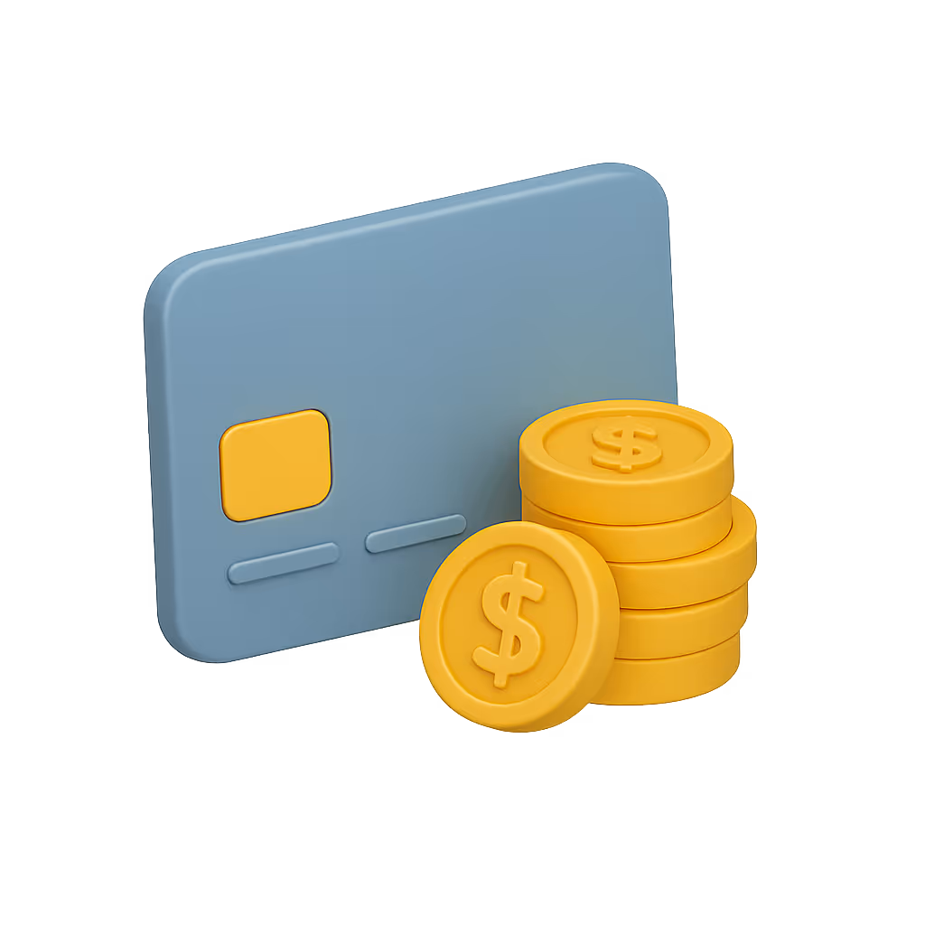 icon de imagen de tarjeta de credito con monedas en oro con signo de dinero