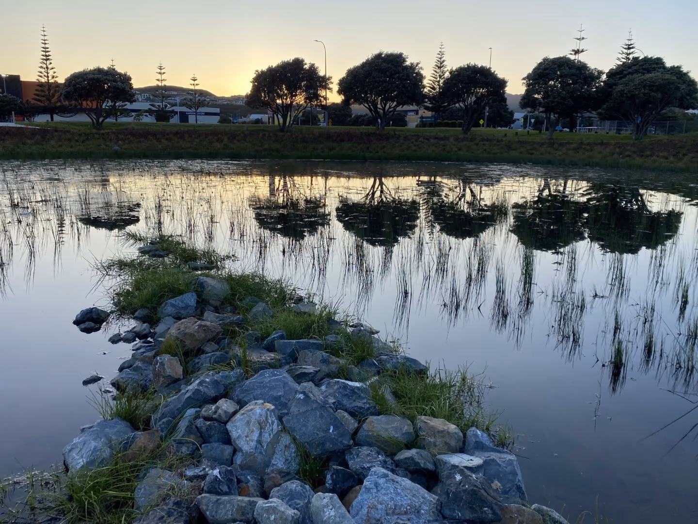 Restored wetland and designed flood area to reduce flood risk and mitigate water inundation