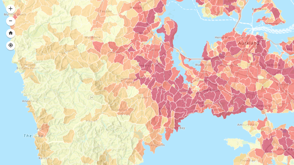 Heatmap imagery of an Auckland-based GIS tool for New Zealand councils