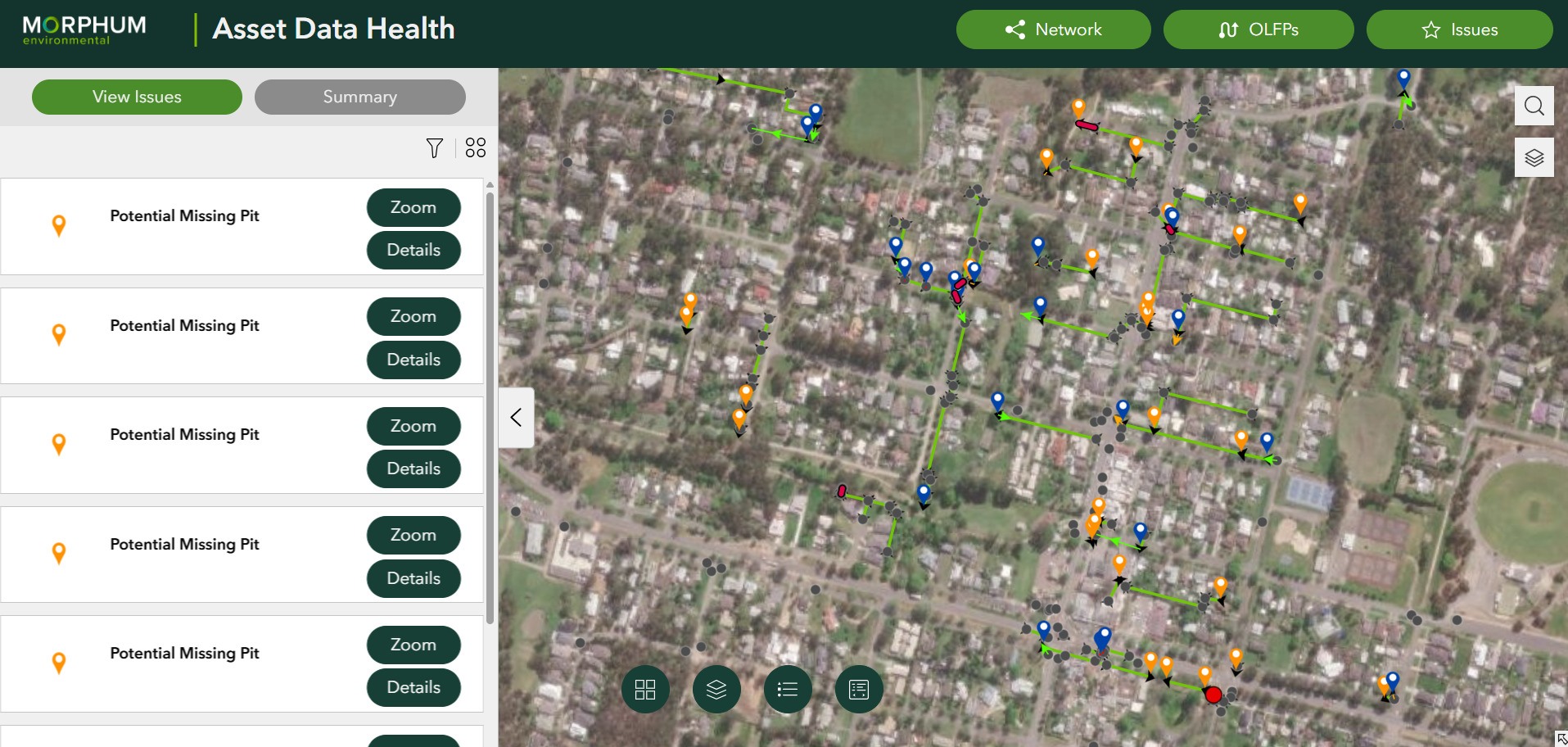 Screenshot of a working stormwater network data health check digital platform completed for a regional council