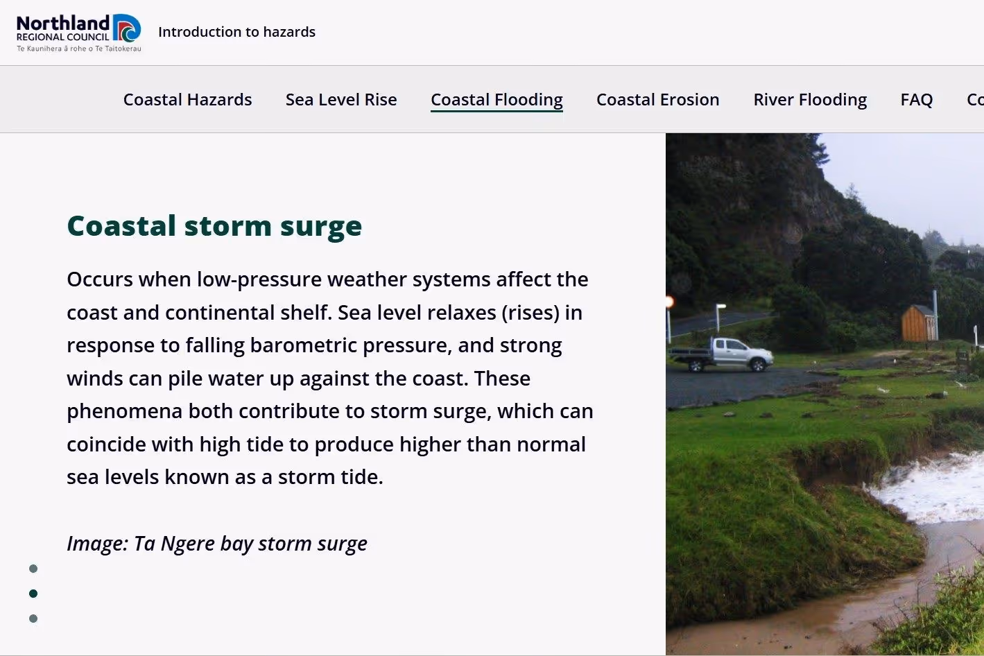 Screenshot of the natural hazard risk portal made for te tai tokerau to prepare communities for flooding and other potential natural hazards