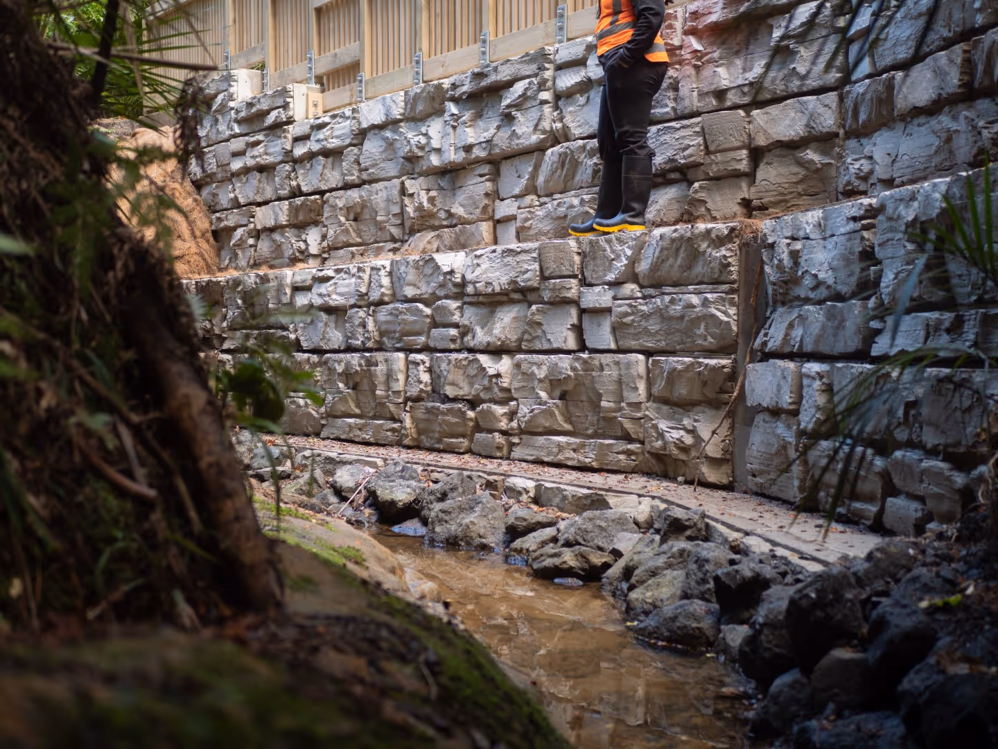 Stream stabilisation project work being assessed by a qualified geomorphologist and environmental engineer from Morphum