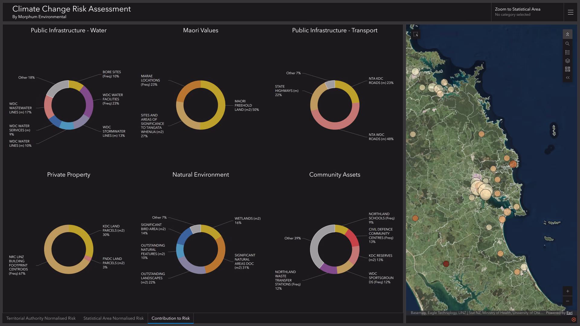 A Natural Hazards Risk Portal screenshot developed for Northland Regional Council to communicate with local communities and mana whenua on the existing risks posed by climate change