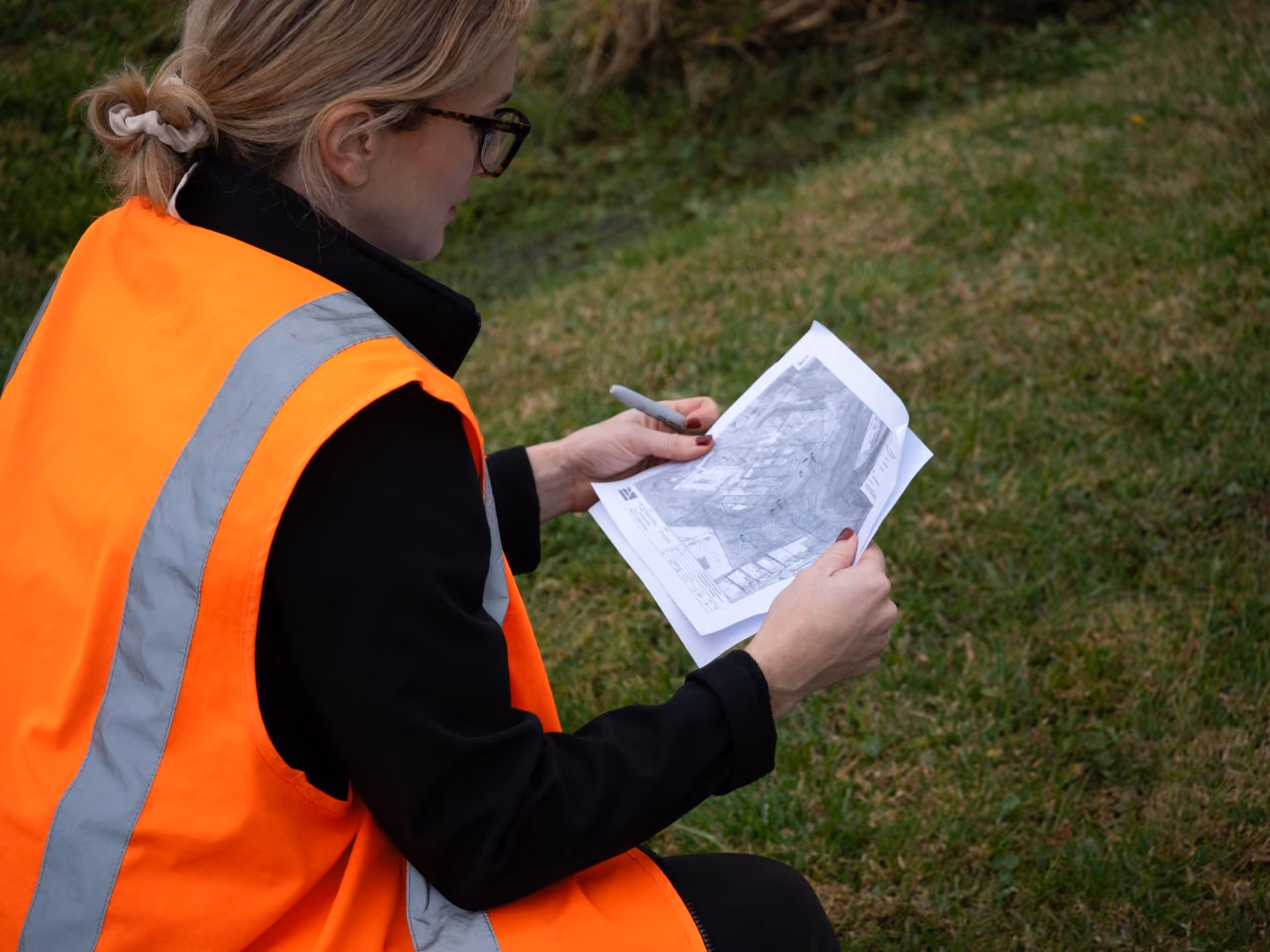 A map from an environmental plan being reviewed on-site by an environmental scientist from Morphum