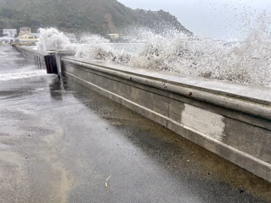 A storm hitting Island Bay along the Wellington coast where vulnerability assessments were conducted