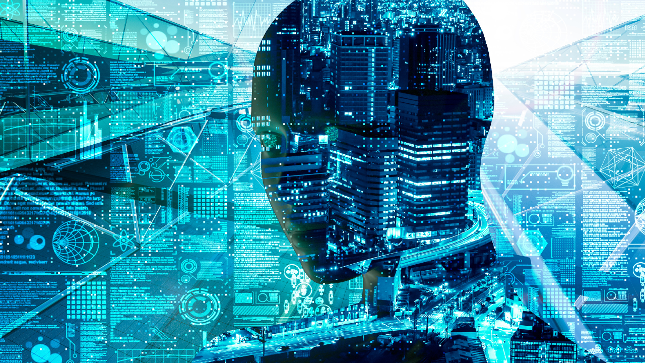 A representation of generative AI - an artificial intelligence surounded by a complex web of data