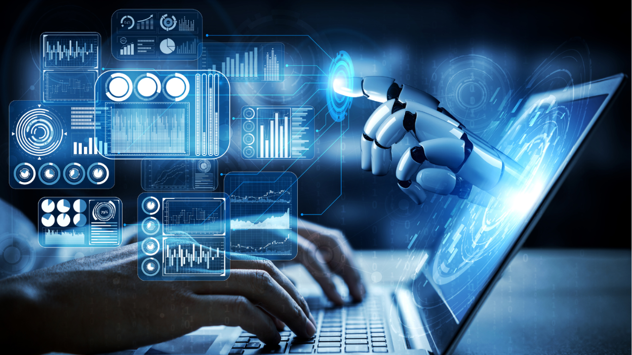 A representation of AI - use cases emerging from a laptop as a human interacts with it
