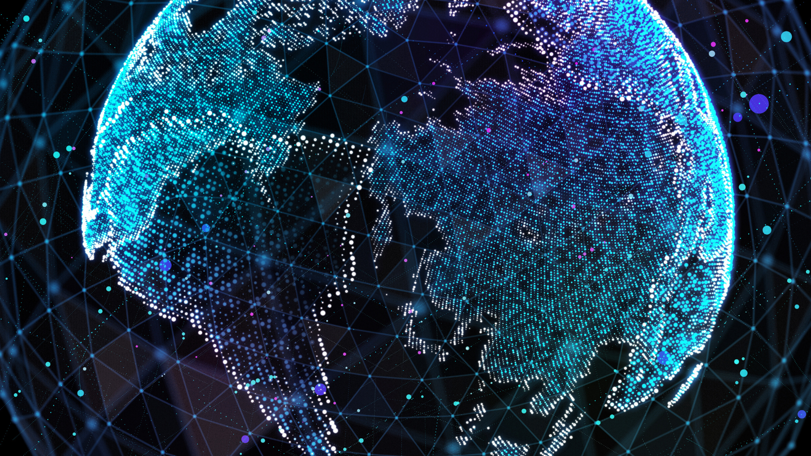 Digital globe covered by a network of nodes.