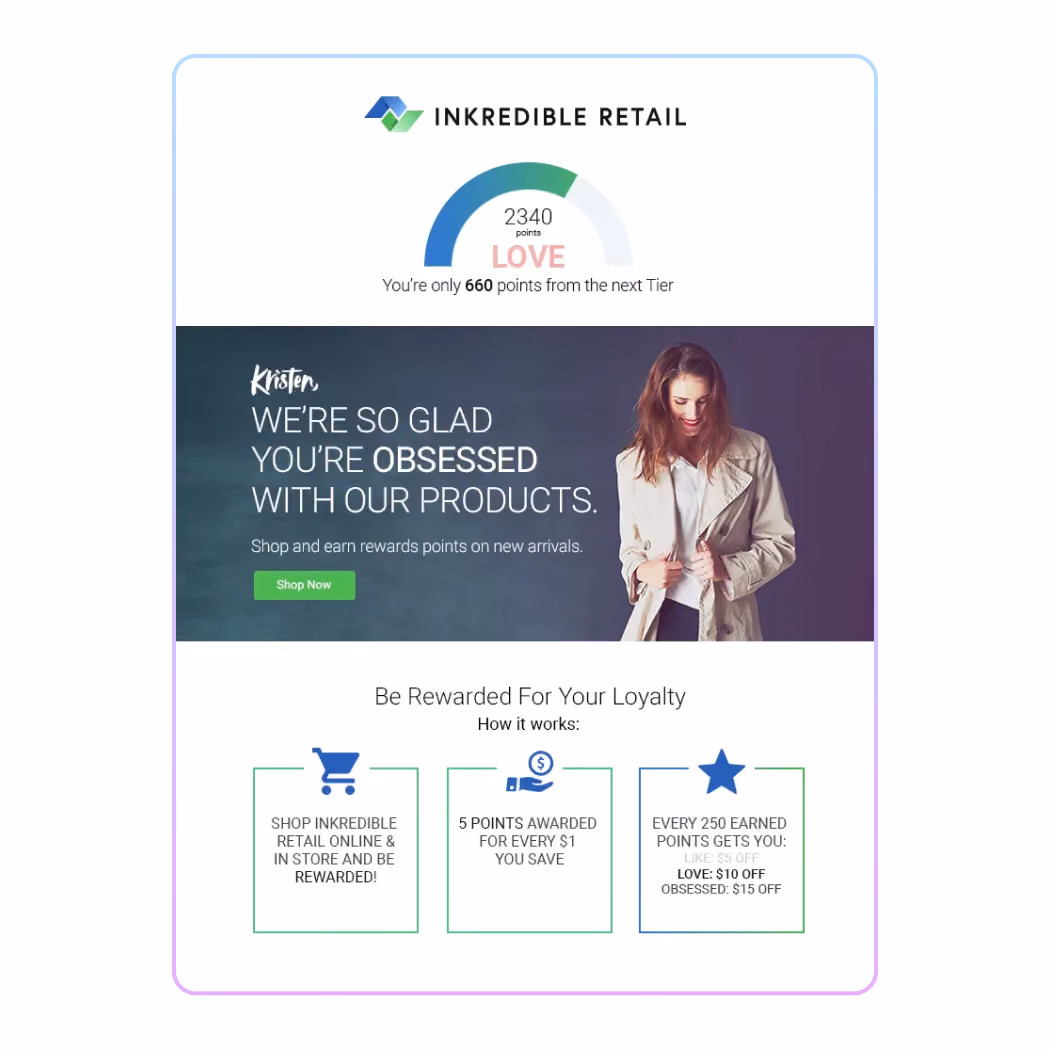 Image of Inkredible Retail email with personalized messaging
