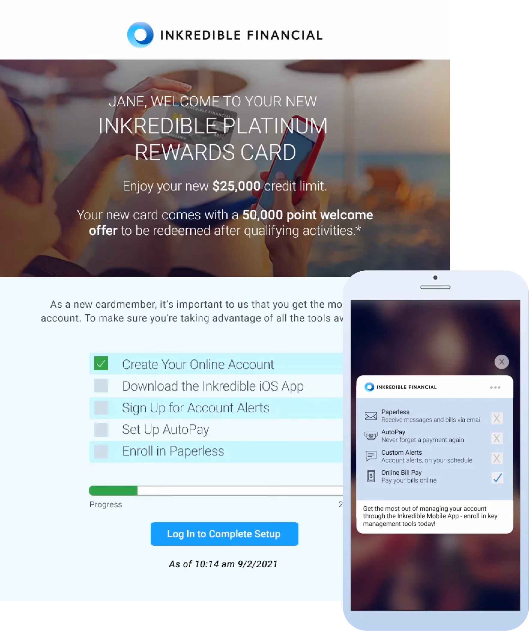 Inkredible Finance email with personalized messaging for Jane