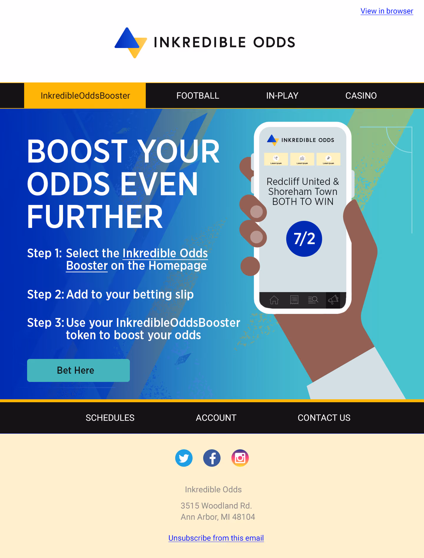 Inkredible Odds email. Boost your odds even further.