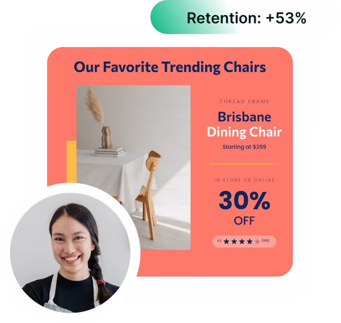 Image of personalized Da Vinci content. Showing "Our Favorite Trending Chairs" discounted for 30%.
