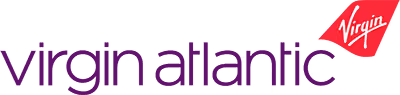 Virgin Atlantic logo with white text and a red wing design.