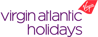 Virgin Atlantic logo with the word 'Virgin' in white script on a red background and 'Atlantic' in purple letters.