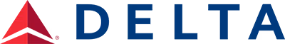 Delta Airlines logo with red triangular emblem and blue text.