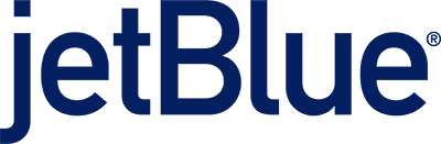 JetBlue logo in white text on a blue background.