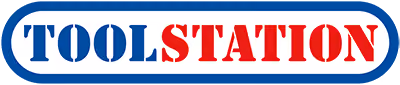 Toolstation company logo with TOOL in blue and STATION in red inside a white rounded rectangle with a blue border.