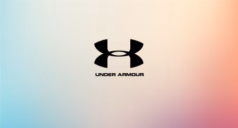 Black Under Armour logo with the brand name beneath on a soft gradient background.