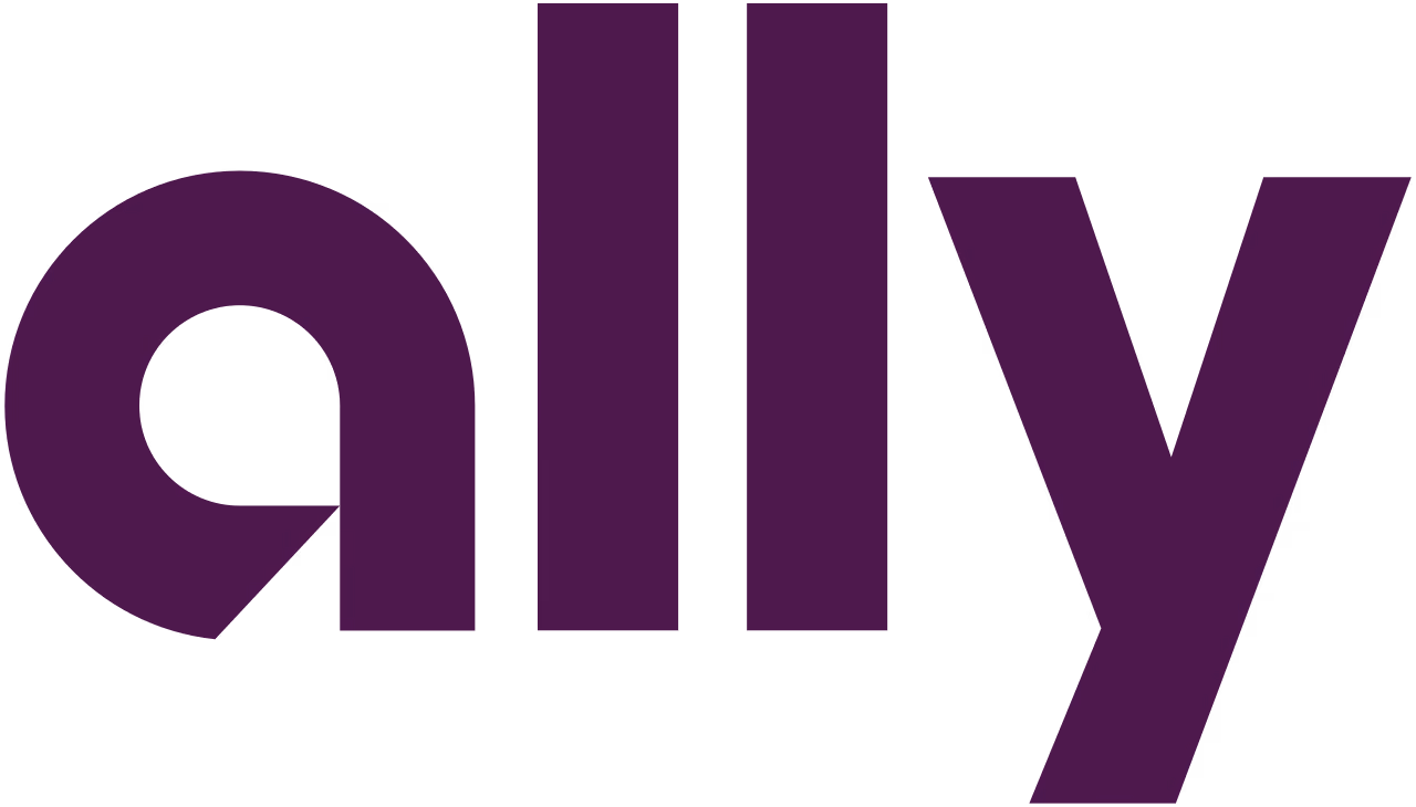 Ally logo in dark purple lowercase letters.